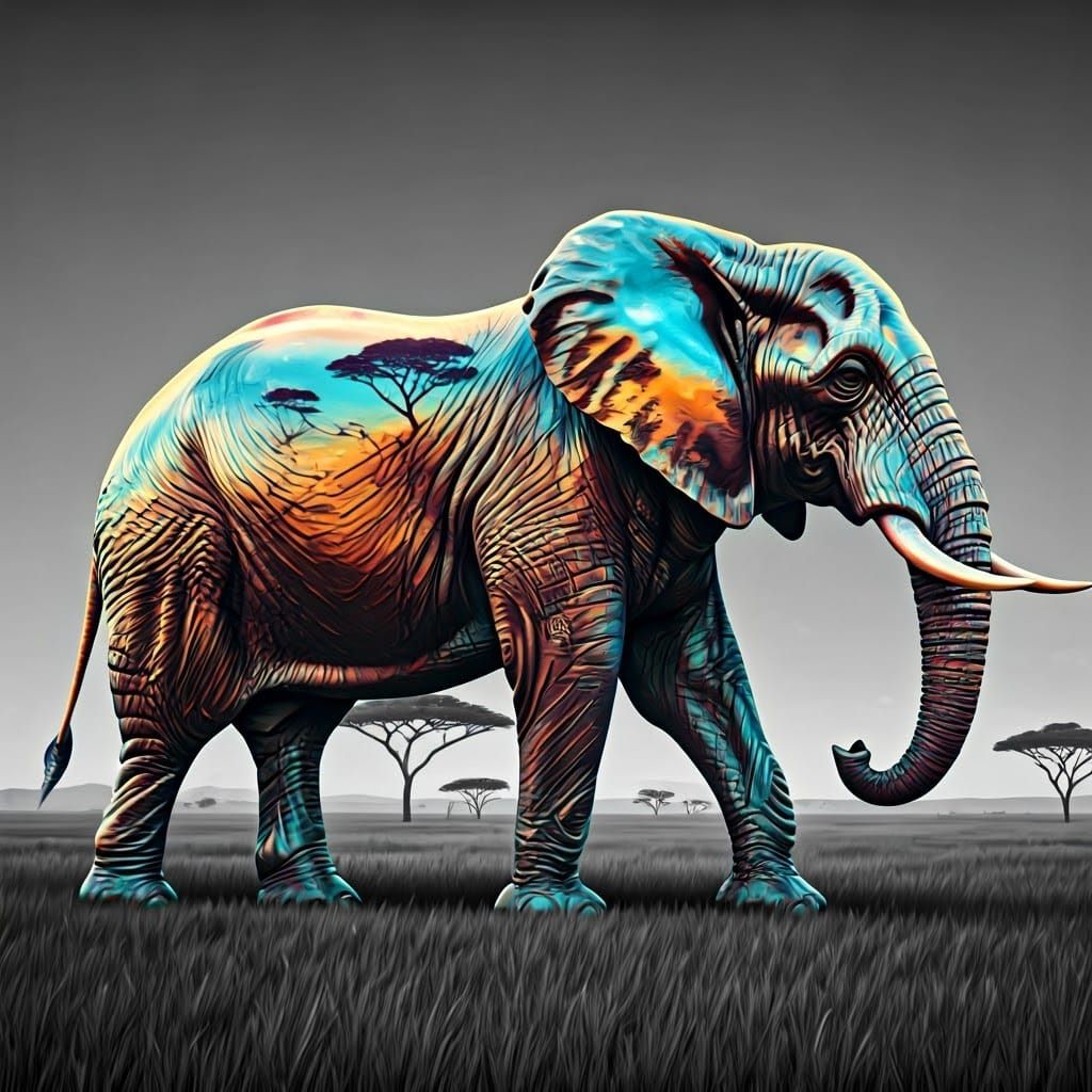 Luminescent Elephant on Savannah: Dreamlike Concept Art