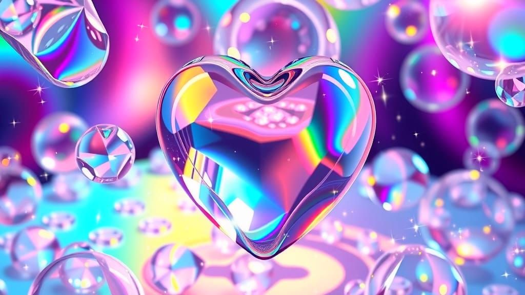 Iridescent Bubbles Stereogram with Crystal Heart
