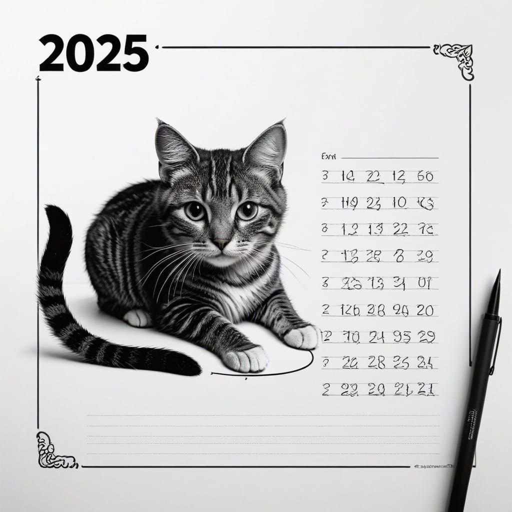 Cats Create a Futuristic Line Art Countdown to 2025