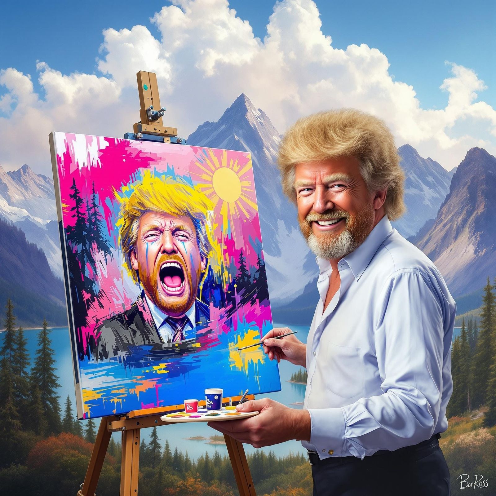 Surreal Trump Pays Homage to Bob Ross in Whimsical Artwork