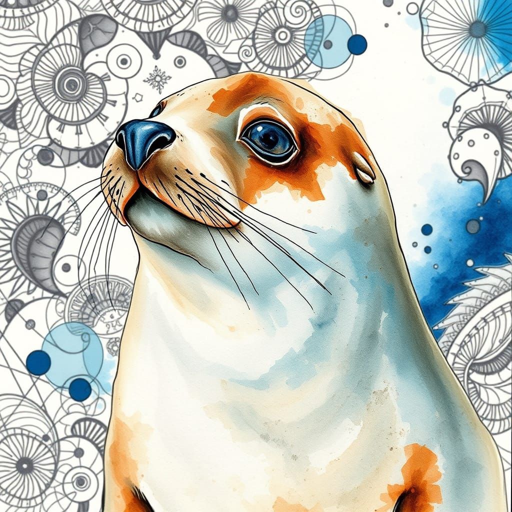 Soothing Watercolor Portrait of a Seal in Earthy Browns and ...