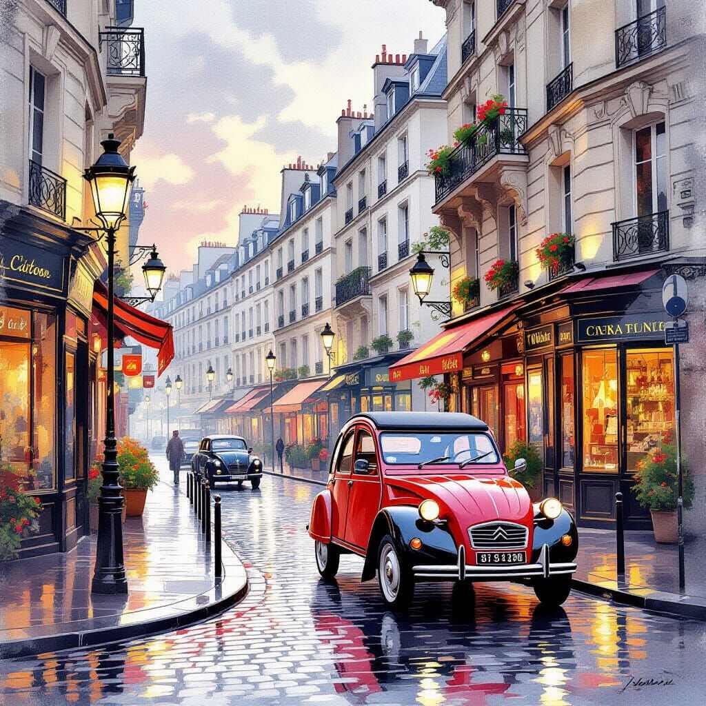 Vintage Parisian Street Scene in Ethereal Digital Painting