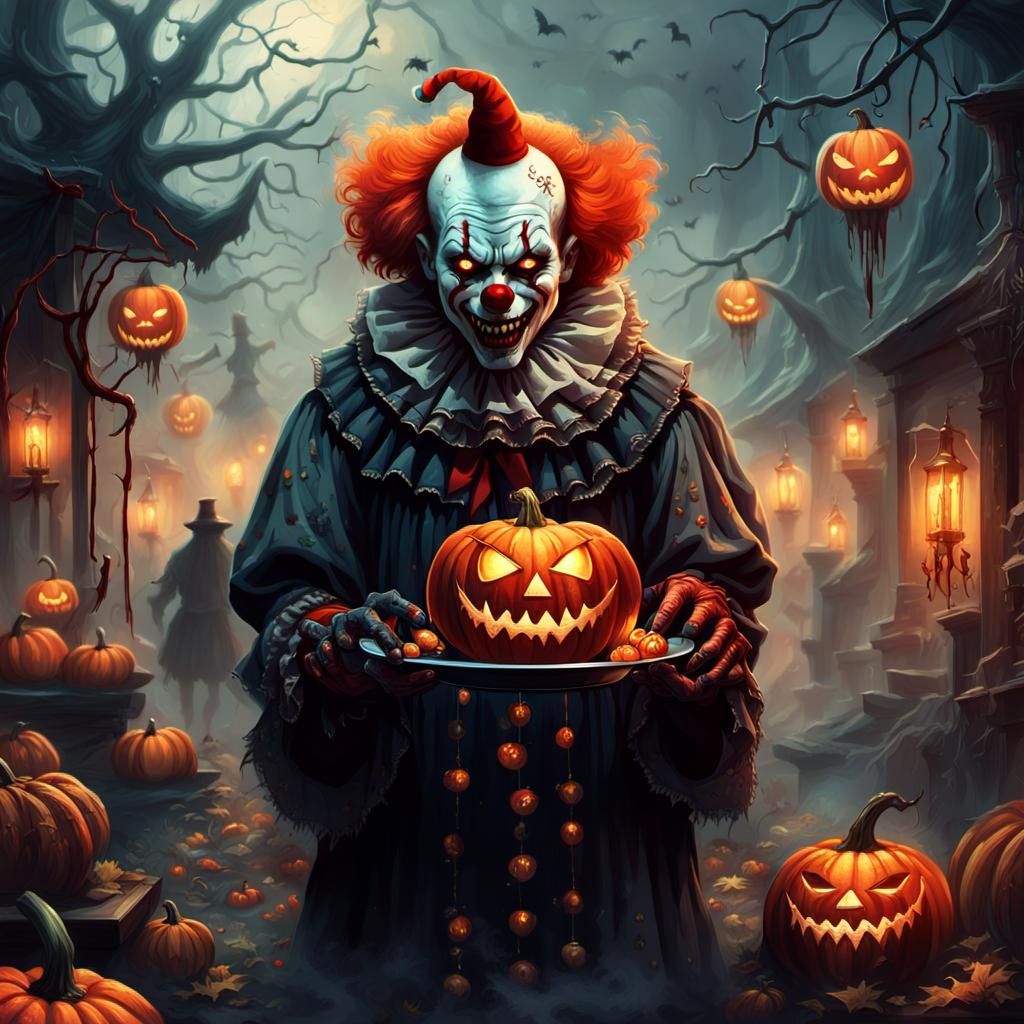 Killer Clown in Dark Fantasy with Spider