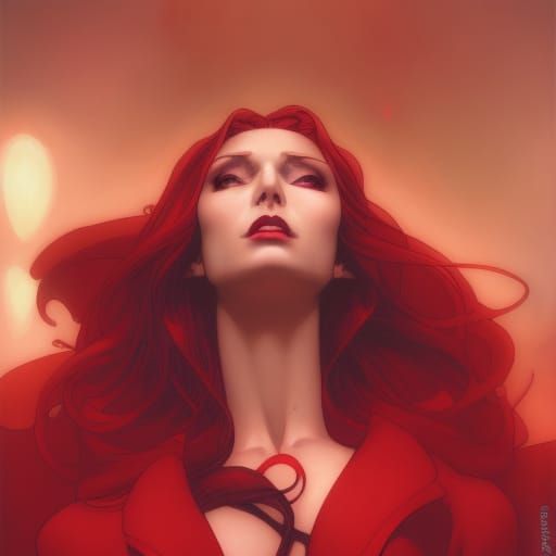 Scarlet Witch Comic Art Portrait in Anime Style