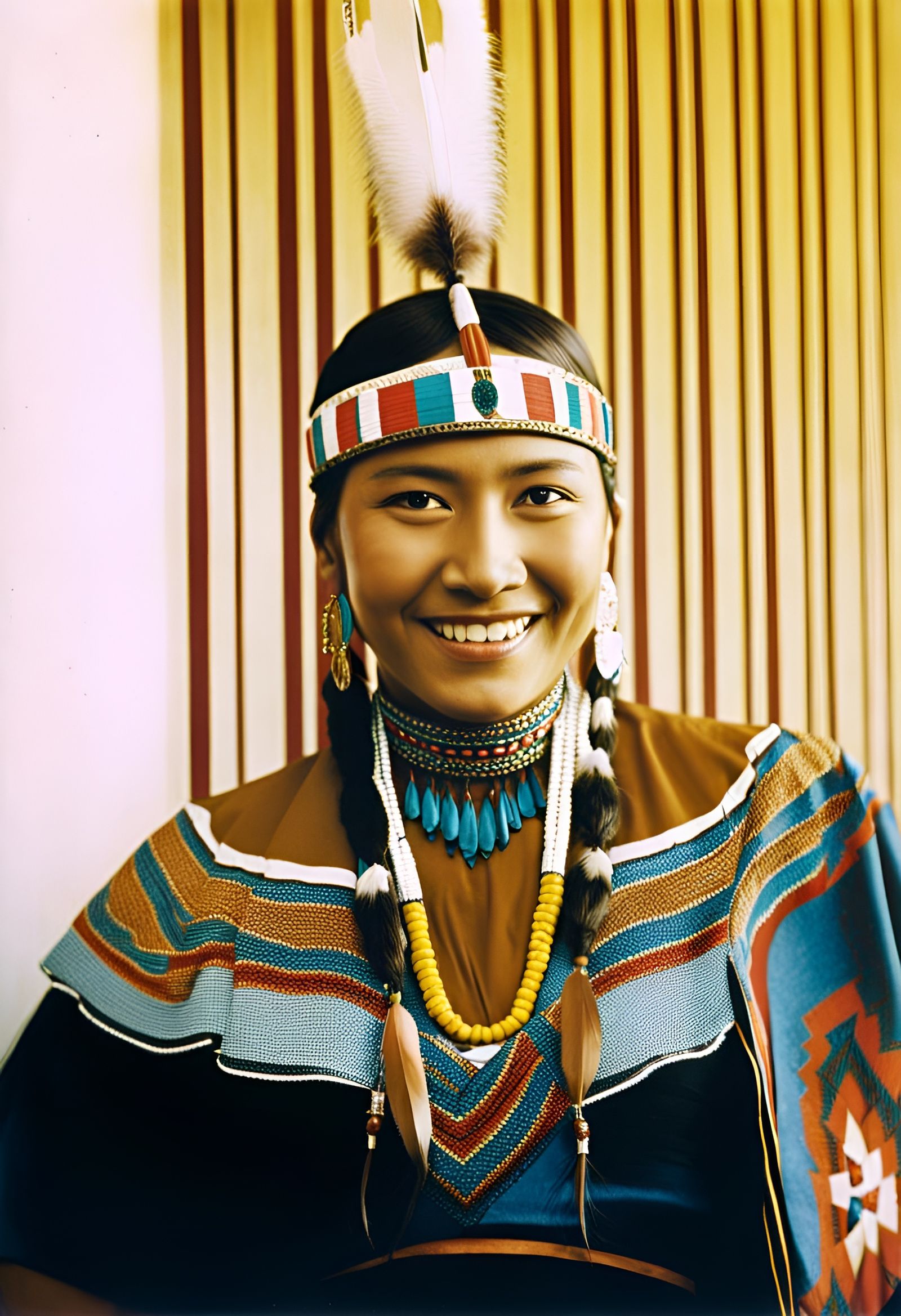 Native American Woman with Feather Headdress as Folk Art