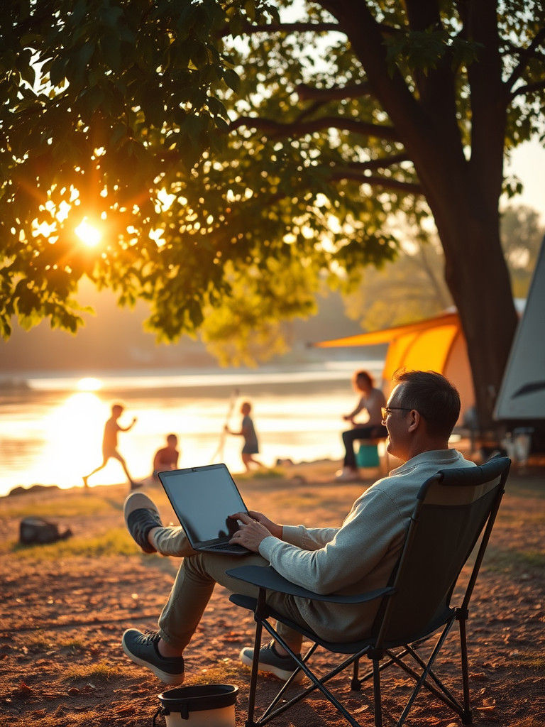 Riverside Work-Life Balance at Dawn: Serene Photographic Ima...