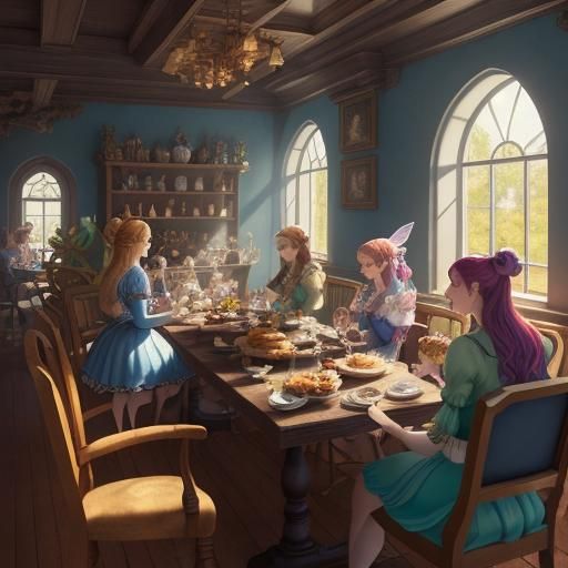 Fairies in Wonderland Teacup, Digital Concept Art