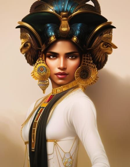 Menhit: Egyptian Lion Goddess Portrait in Hyperdetailed Styl...