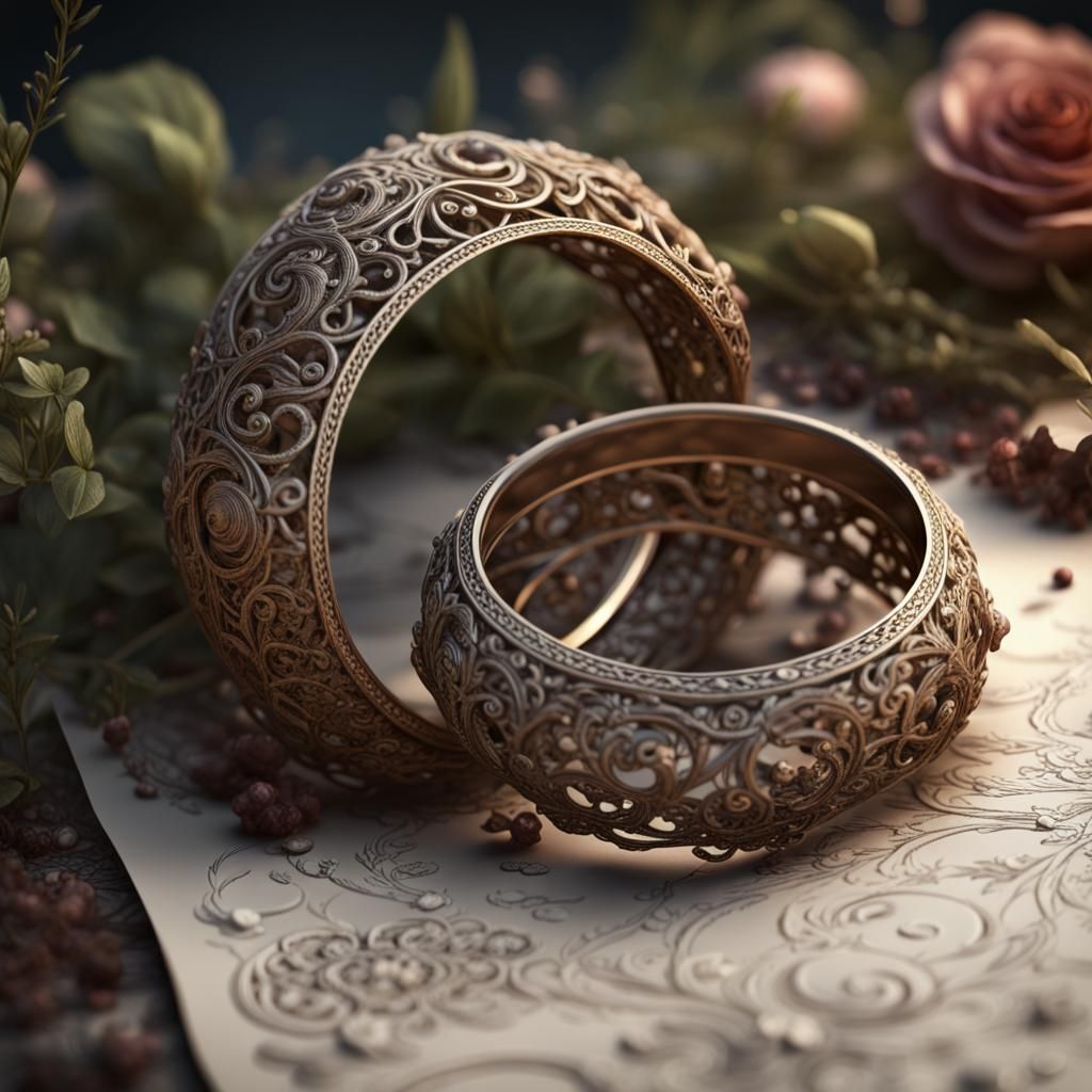 Wedding Rings Drawing on Lace Frame in Detailed Style