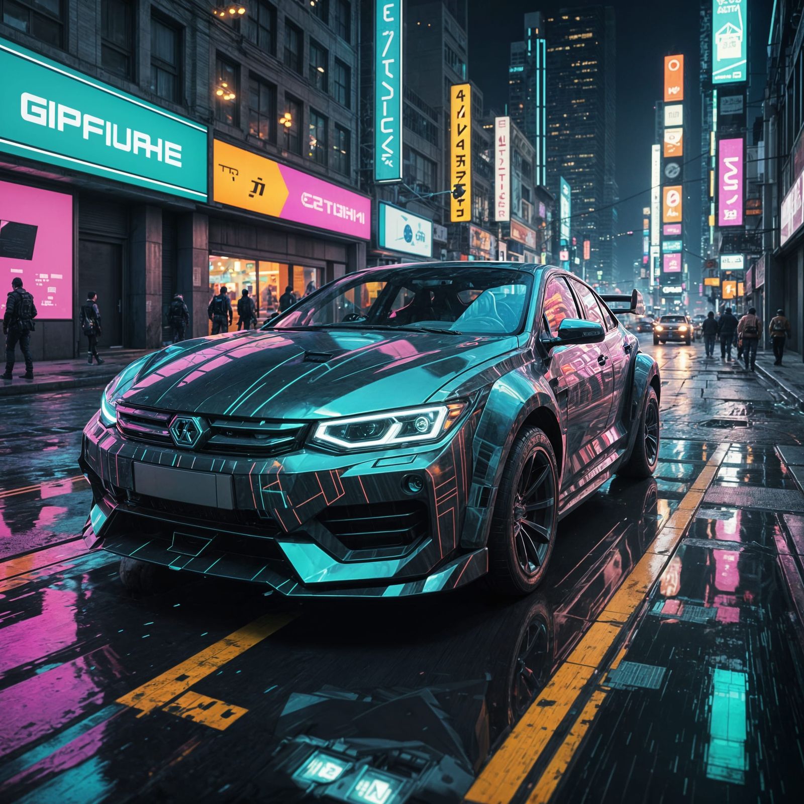 Sci-Fi Car Chase in Glitch Art Style