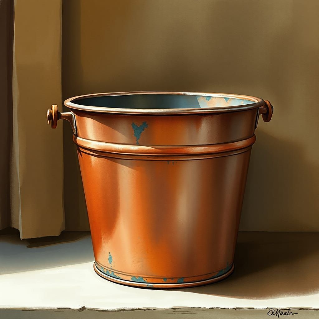Elegant Copper Bucket in Dreamy Watercolor Style