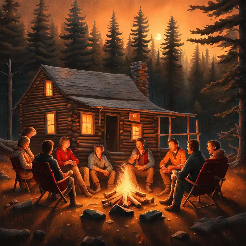 Cozy Campfire Scene in Maine: Rustic Realism