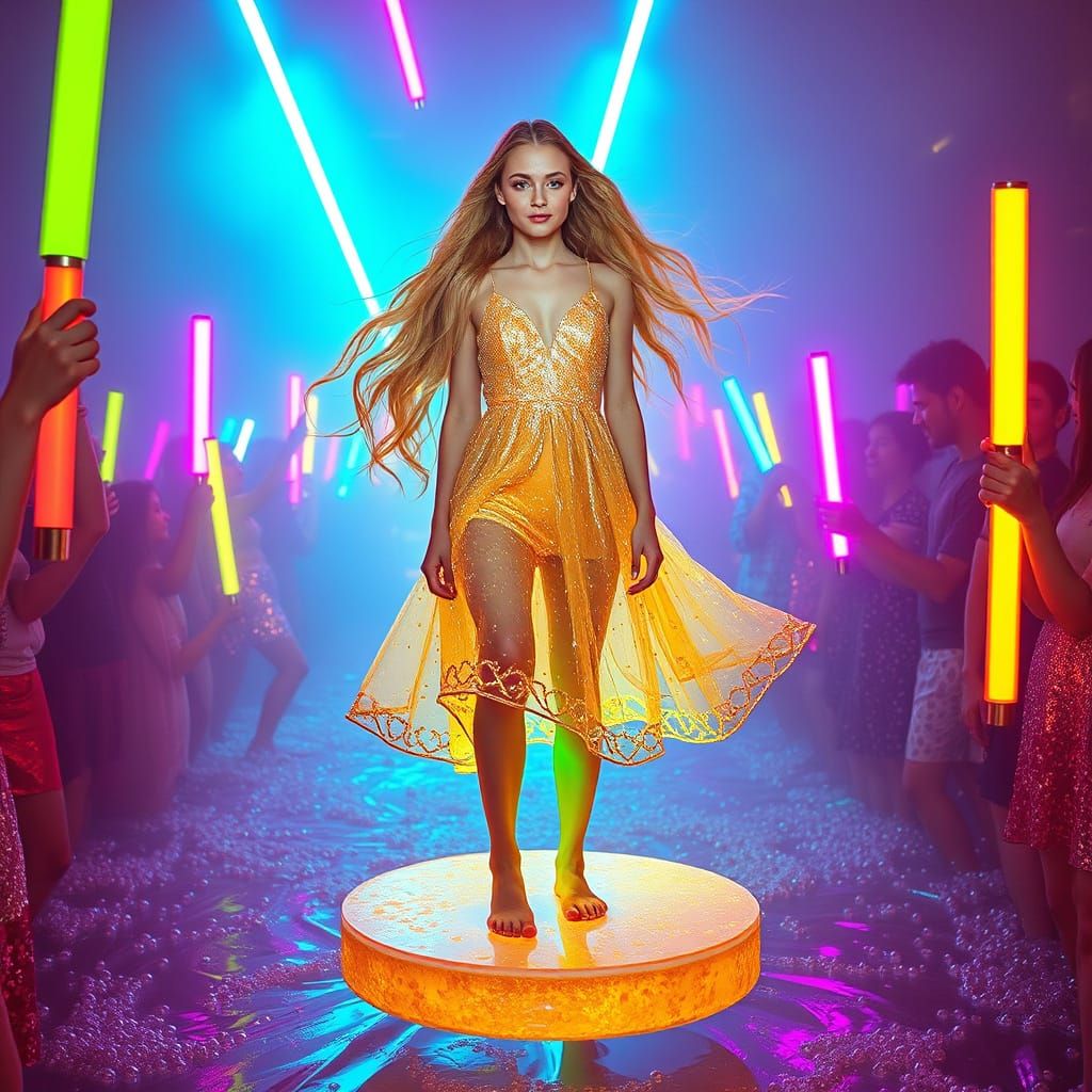 Dreamlike Soda Sea with Golden-Haired Woman