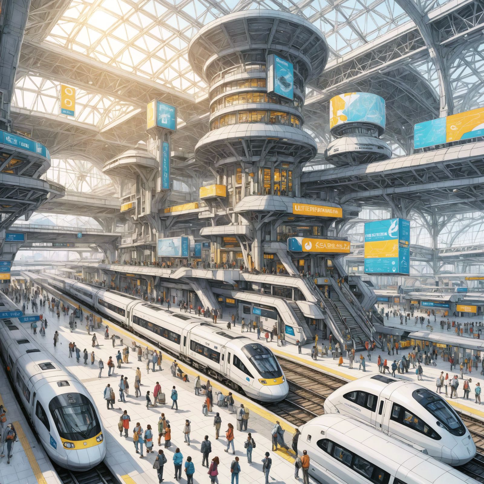 Futuristic Train Station Concept Art in Sketch Style