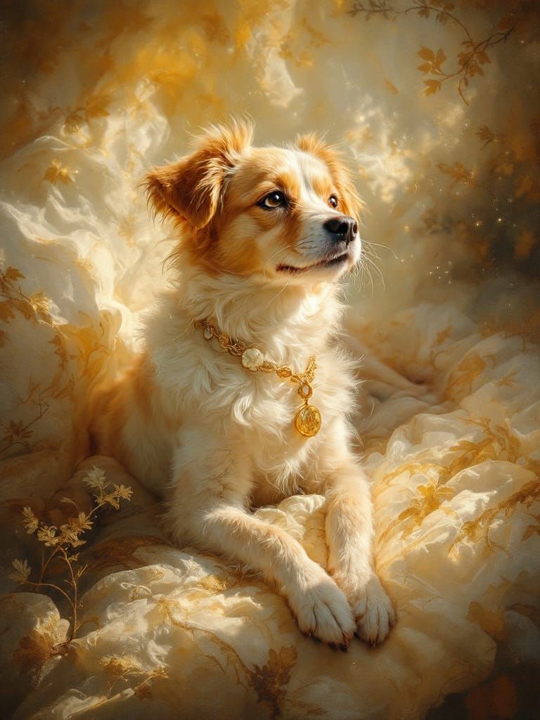 Golden Dog in Ethereal Rococo Light