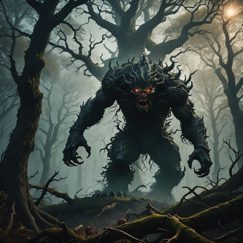 Menacing Monster Emerges from Misty Forest