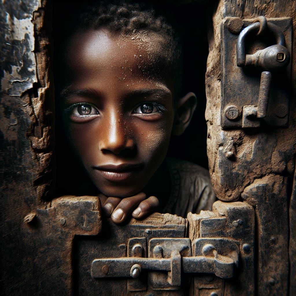 Intimate Portrait of North African Boy at Door