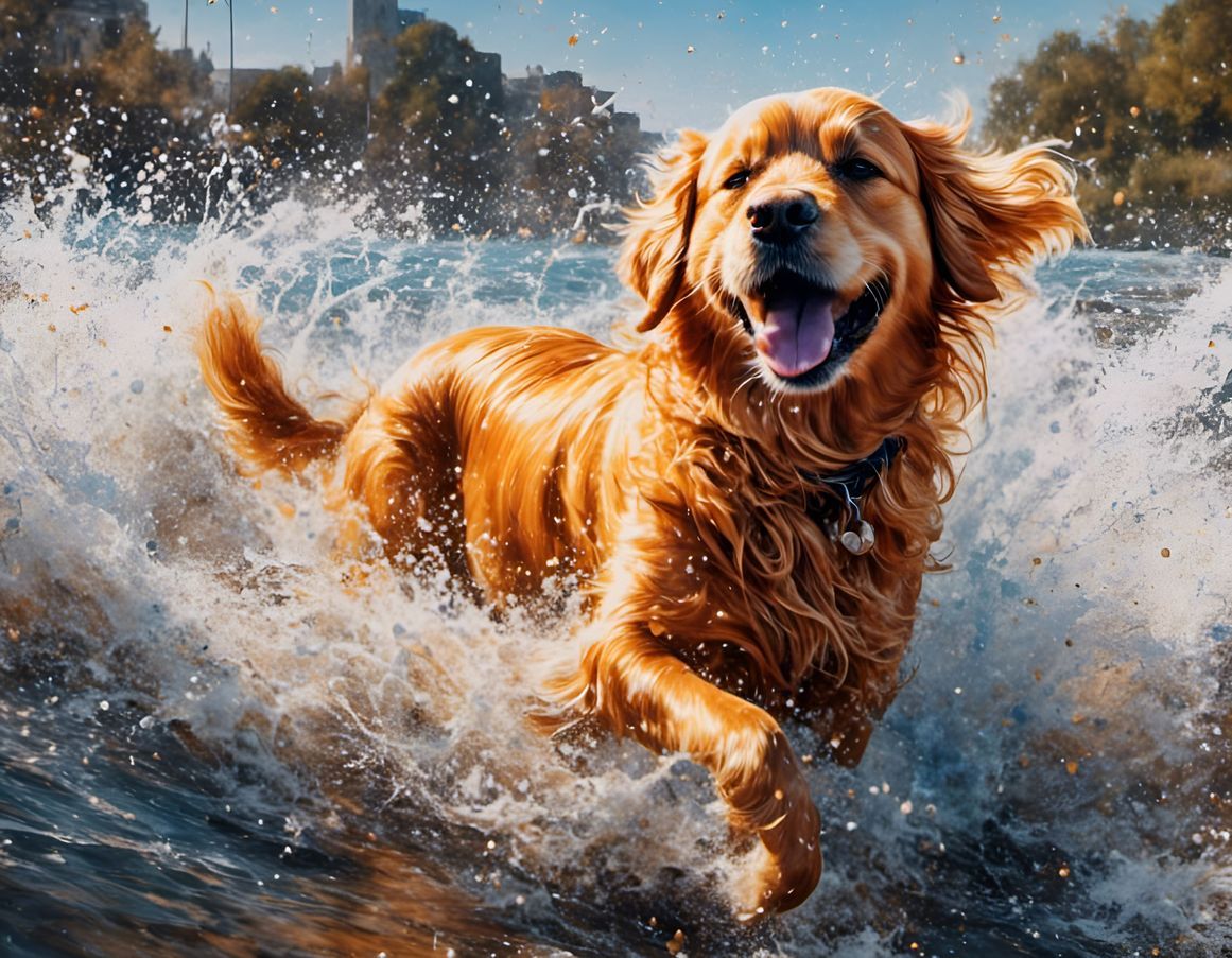 Golden Retriever Portrait in Watercolor Style