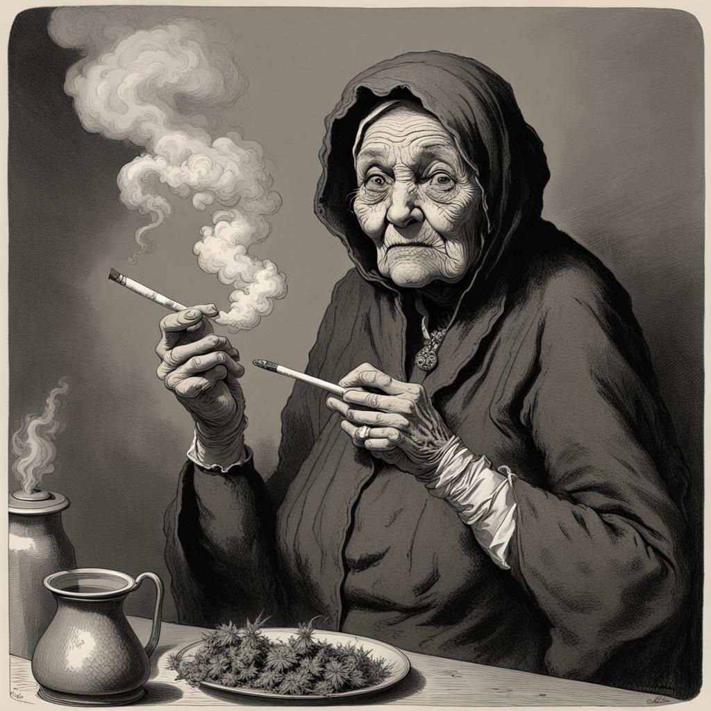 Gothic Horror: Grandma Smoking Weed