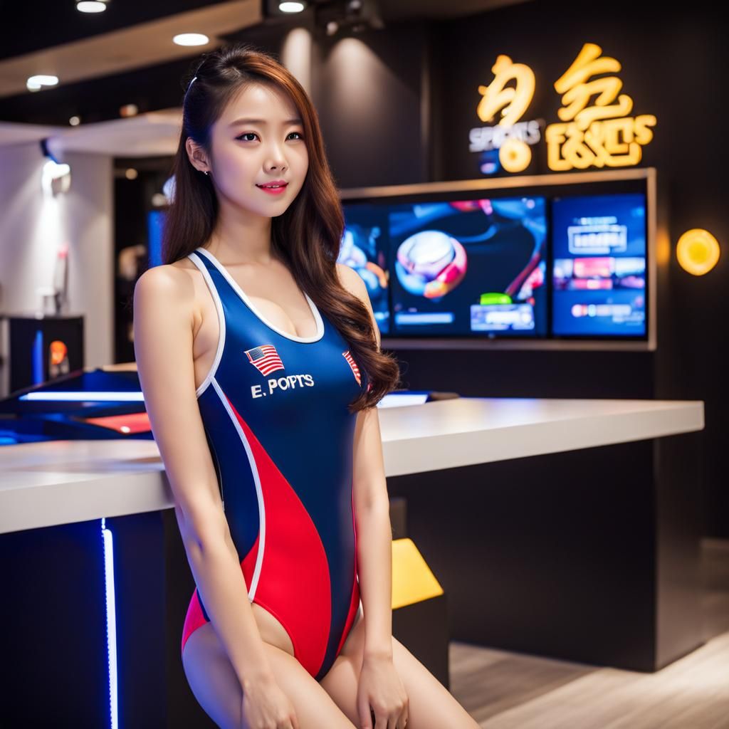 Woman in Swimsuit at E-Sports Hotel