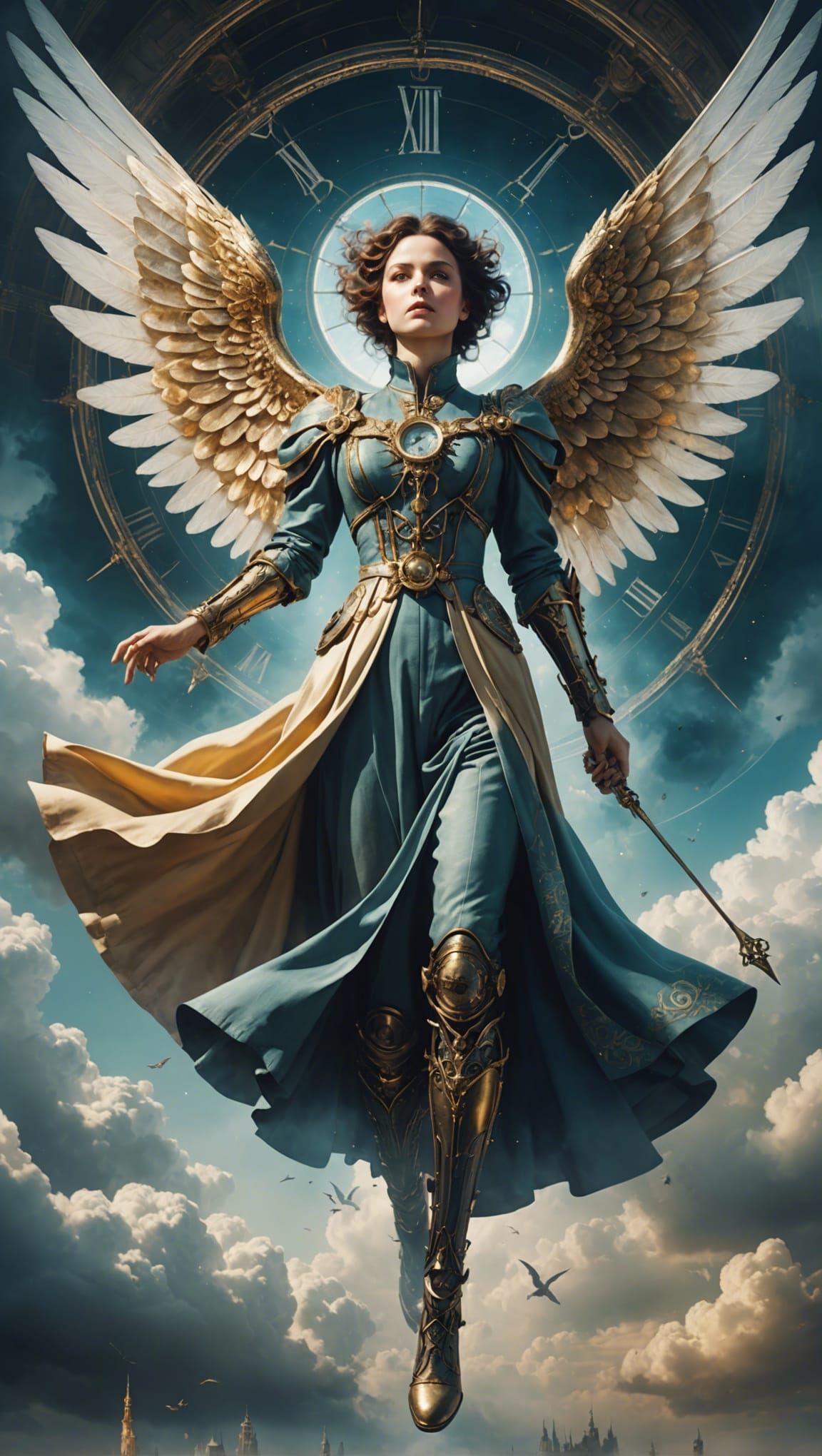 Clockwork Angel Descending: Retrofuturistic Photograph