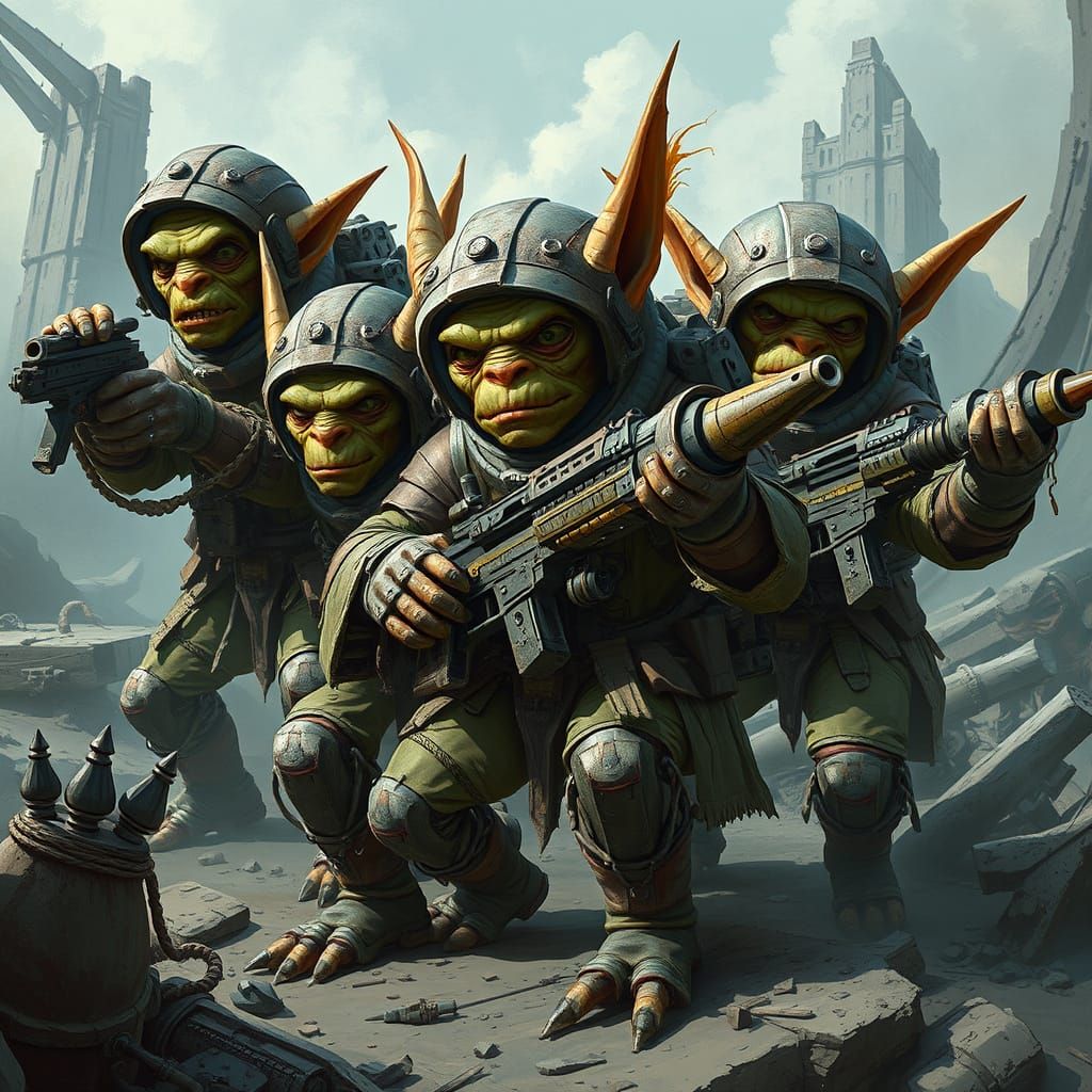 Warcraft Goblins in Post-Apocalyptic Sci-Fi Landscape