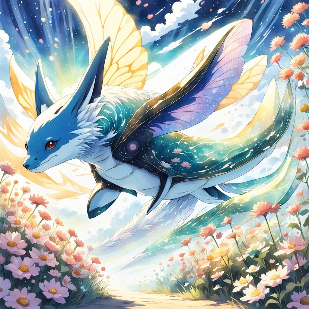 Mystical Manta Ray Sky Fox in Anime Style