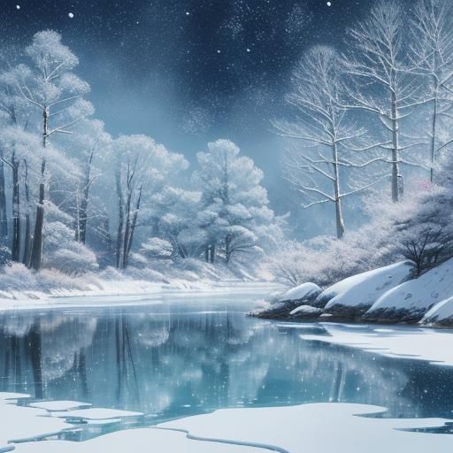 Serene Winter Landscape in Anime Style