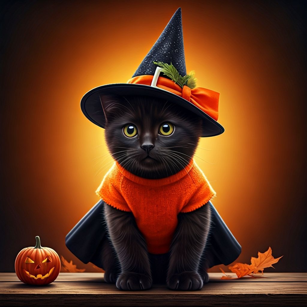 Black Cat in Tiny Witch Costume