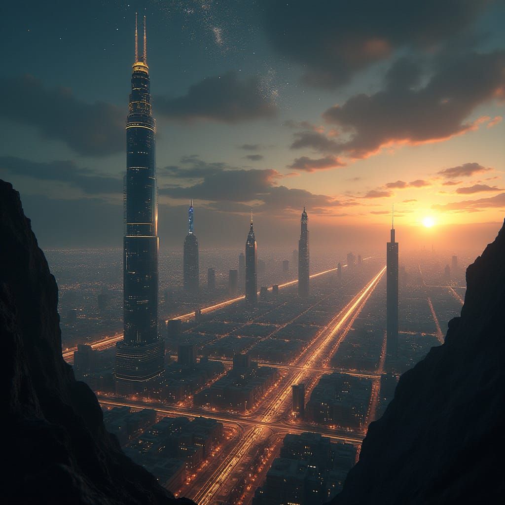 Epic Futuristic Metropolis on Terraformed Proxima B, in Cybe...