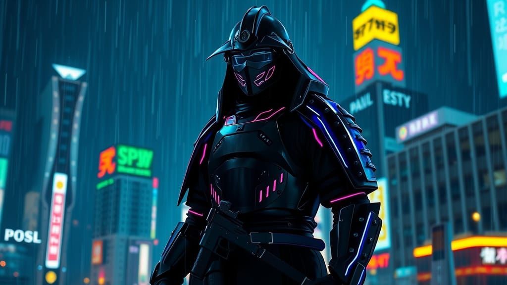 Cyber Samurai in Neon Rain