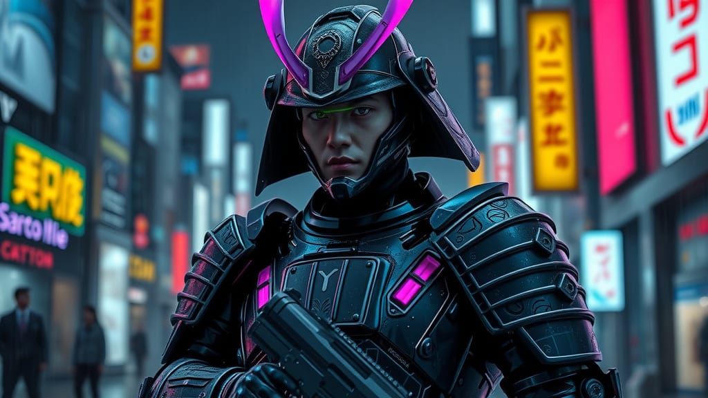 Cyberpunk Samurai Embodies Futuristic Honor