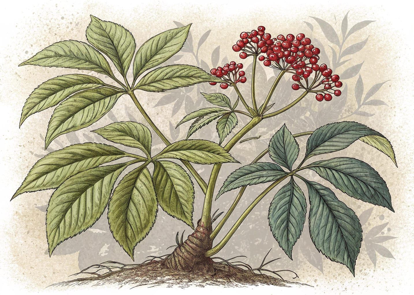 Vintage Woodcut of Rare American Ginseng