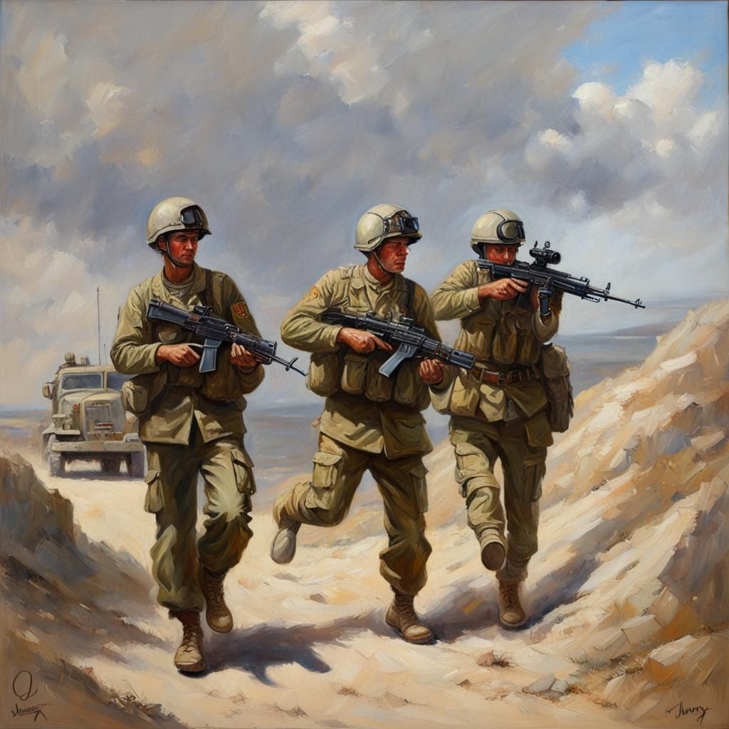 Military Scene in Oil Painting Style