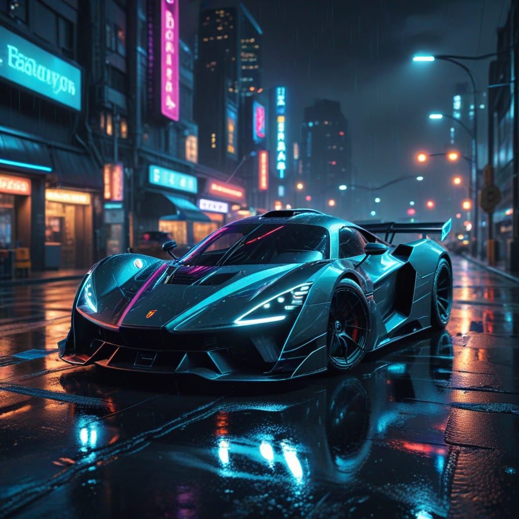 Futuristic Neon Hypercar in Cyberpunk City