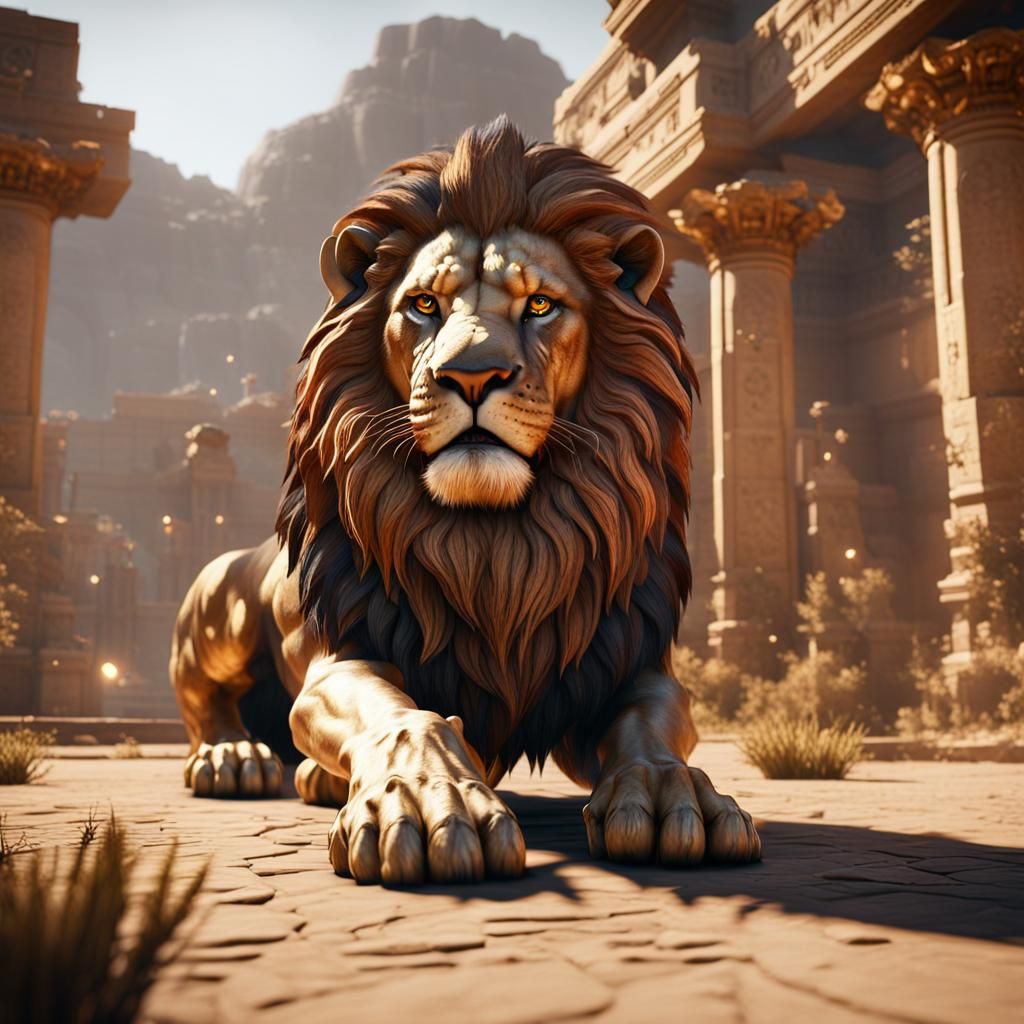 Egyptian Lion in Cinematic 3D Style