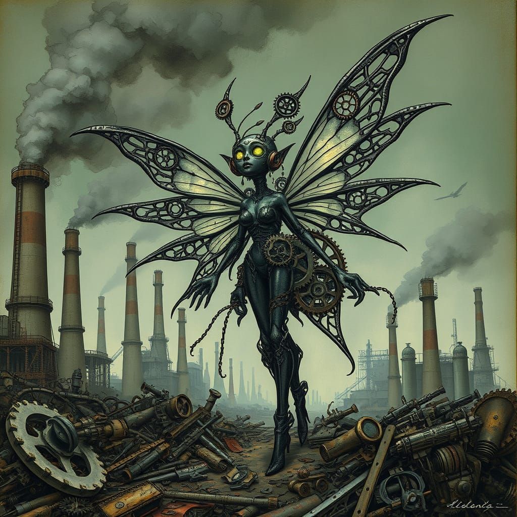 Steampunk Fairy in Industrial Wasteland, Fantastical Art