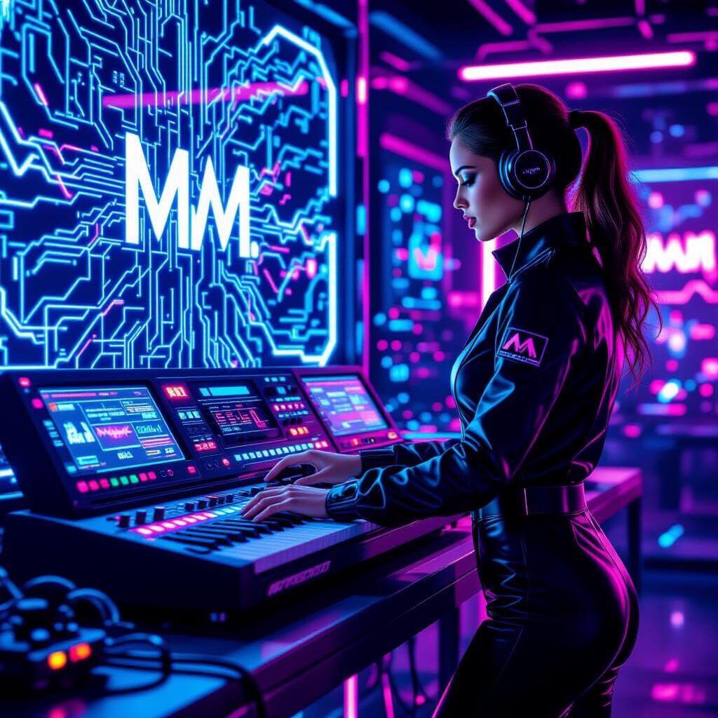 Futuristic Neon Music Machine in Concept Art Style