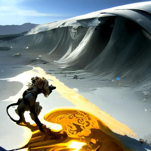 Surfing Lion on Moon: Dark Fantasy Concept Art