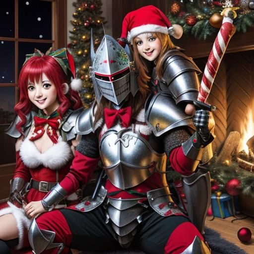 Anime Knight with Candy Cane Spear for Christmas