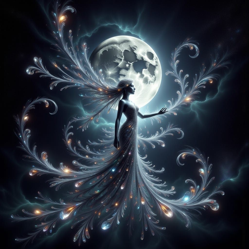 Moon Goddess in Starry Night, Digital Art