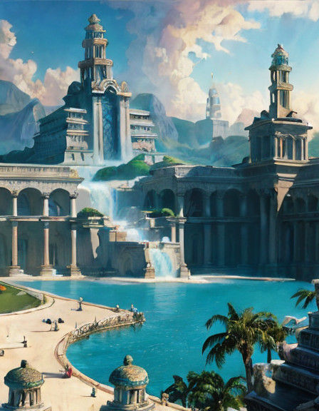 Epic Atlantean Harbor in Lush Neoclassical Style