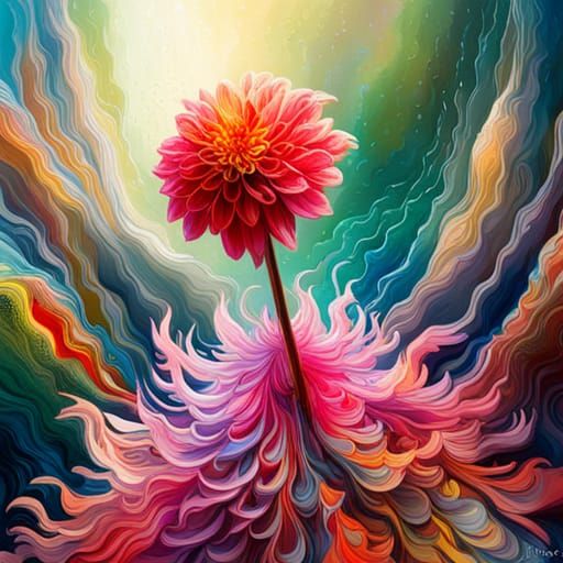 Ornate Dahlia with Paper Marbling and Splatter