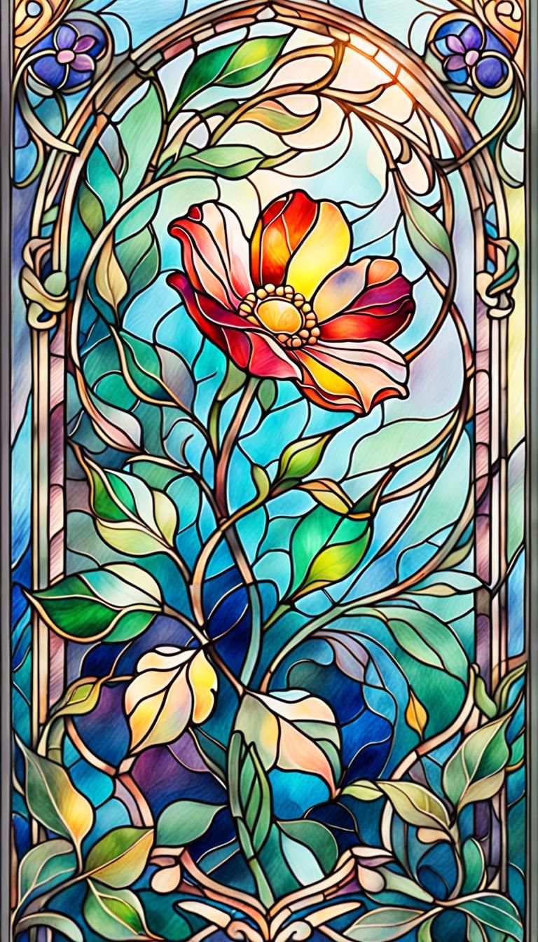 Elegant Stained Glass Bookmark with Watercolor Flower