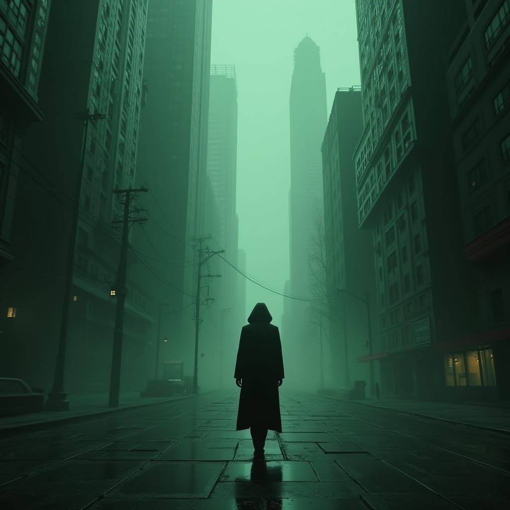 Virtual Cityscape: A Dystopian Simulation in Green and Black