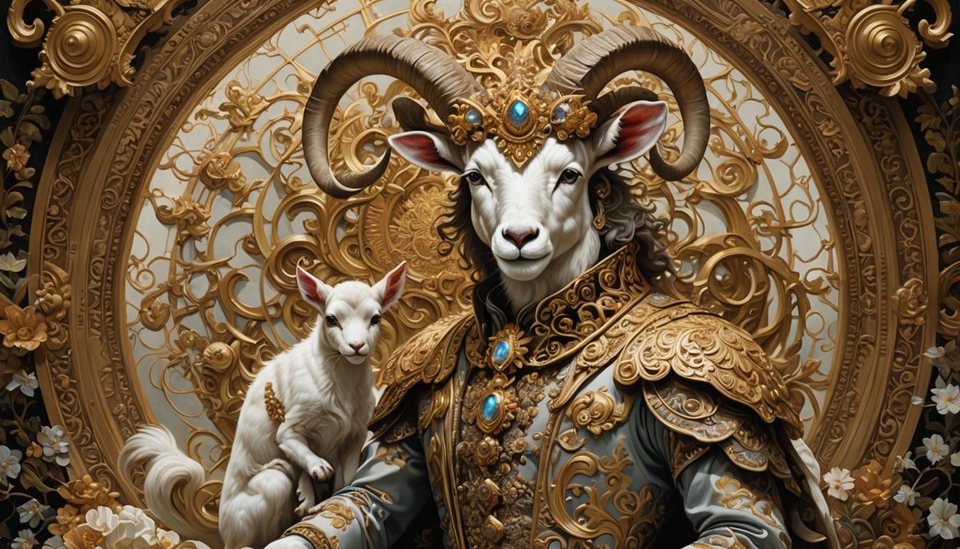 Fantastical Goat in Dystopian City: Baroque Fantasy Art
