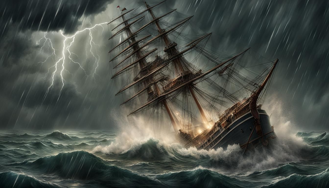Victorian Ship Sinking in Lightning Storm