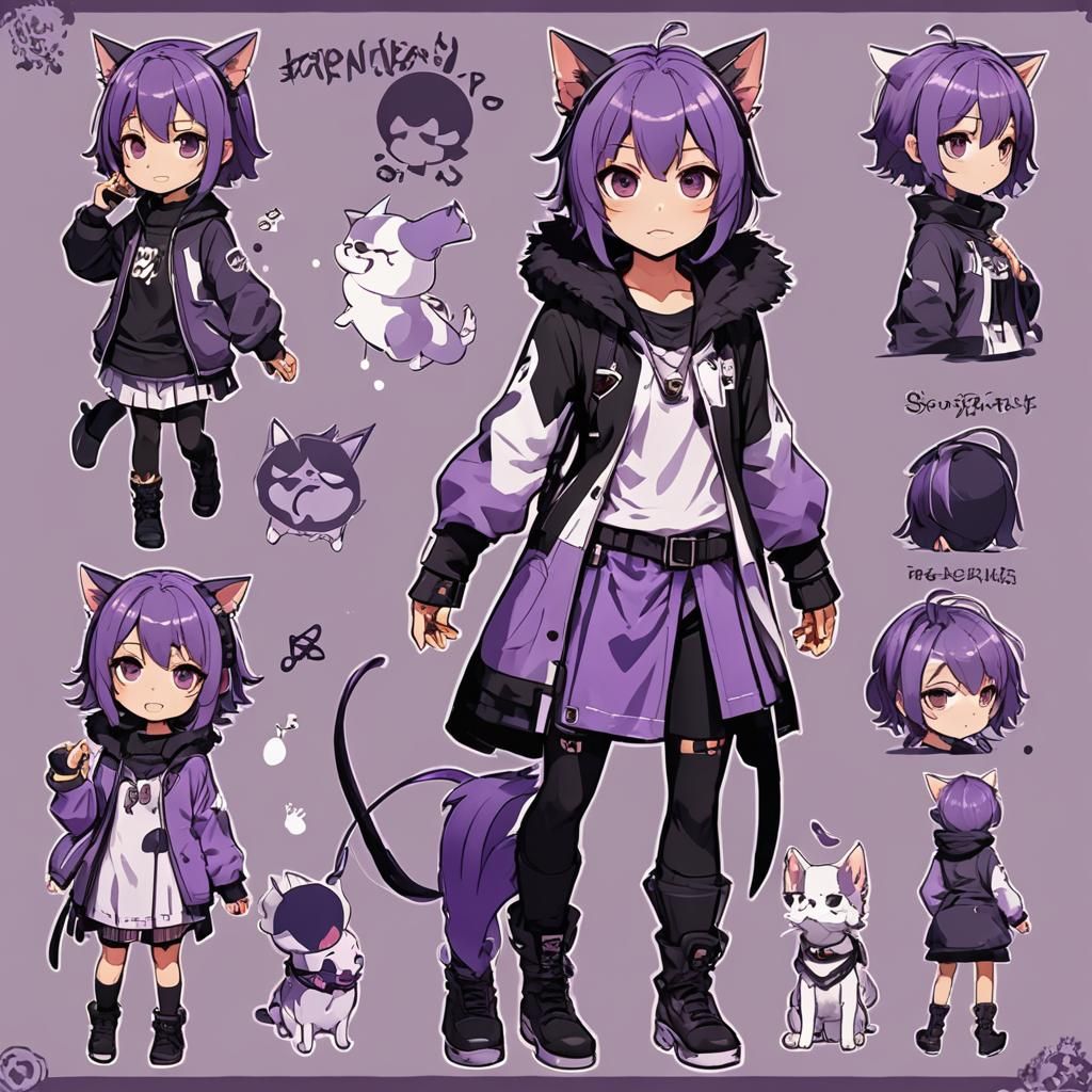 Anime Girl Character Sheet with Pet Spirit
