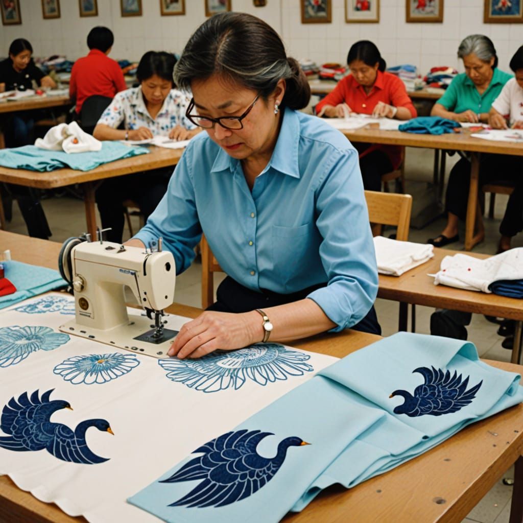A Lady Sewing Shirts for Seven Swans