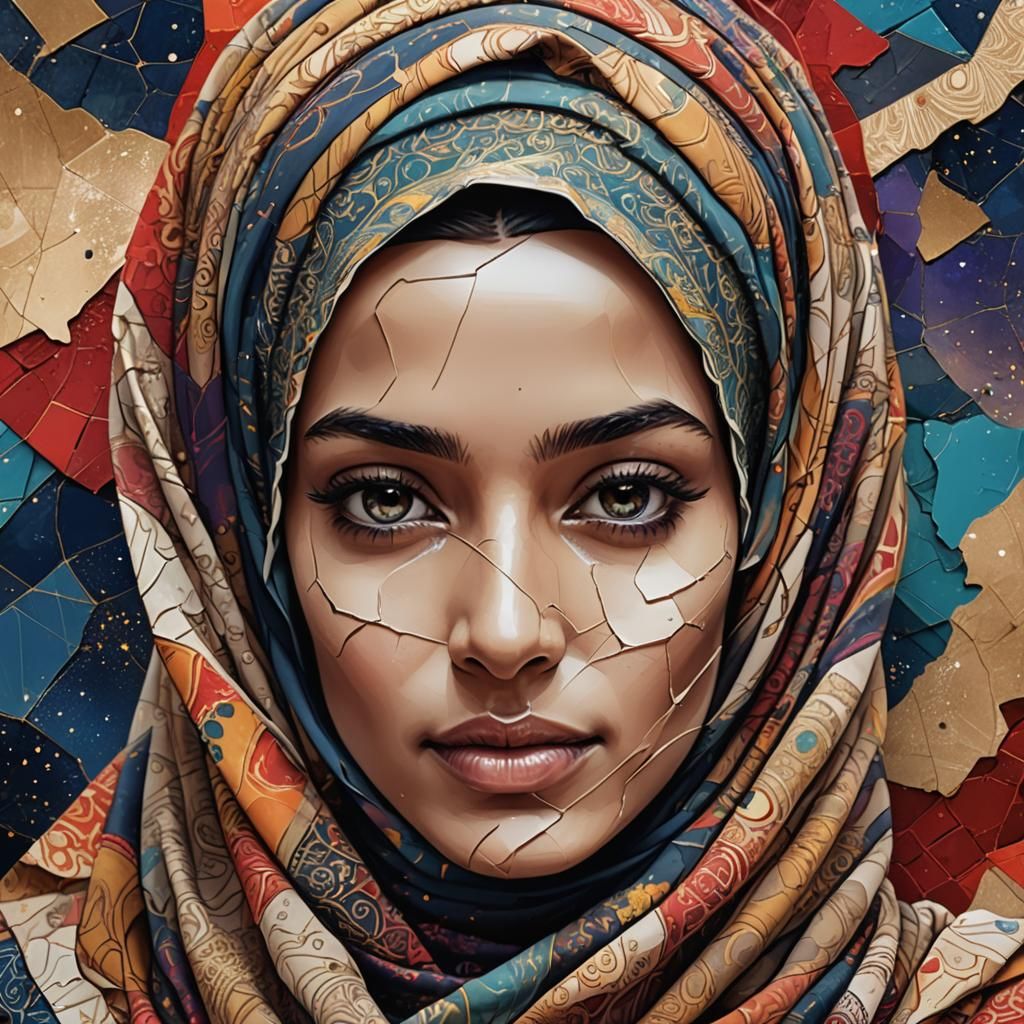Celestial Woman in Hijab: Digital Art Portrait